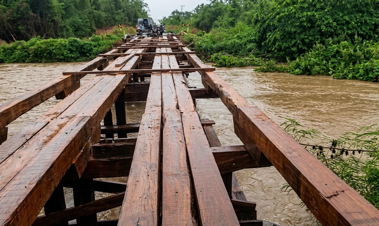 Ponte cede na RR-203 e deixa moradores isolados na região do Tepequém